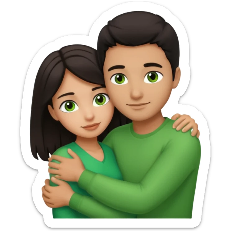 i want a emoji picture of a romantic hug with a latin guy and a dark hair girl with green eyes sticker