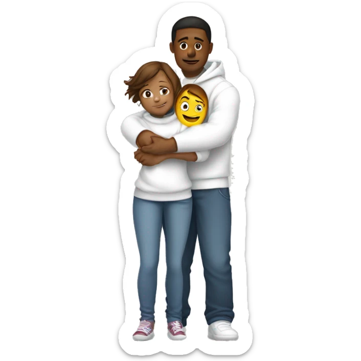 An emoji of a man wearing a white hoodie, standing next to his sister. He is hugging her warmly, showing a close sibling bond sticker