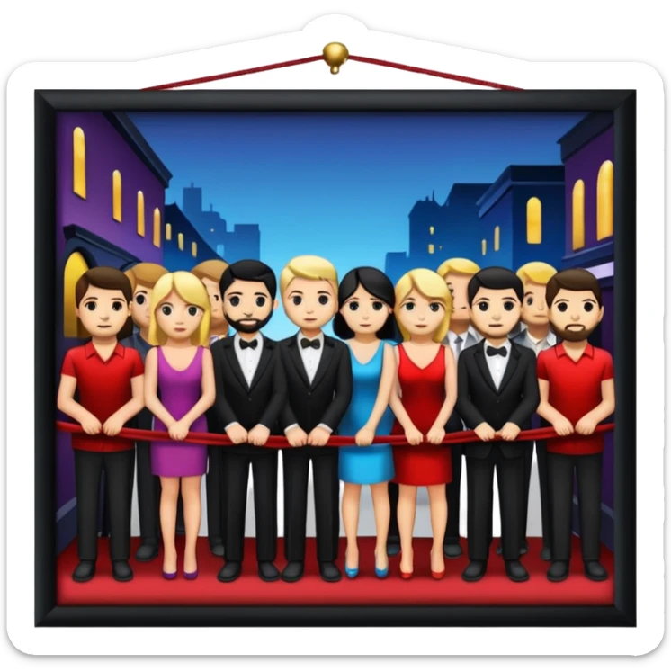 long queue behind the velvet rope, outside a nightclub sticker