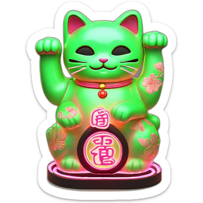 maneki neko 3d in the form of green neon sign sticker