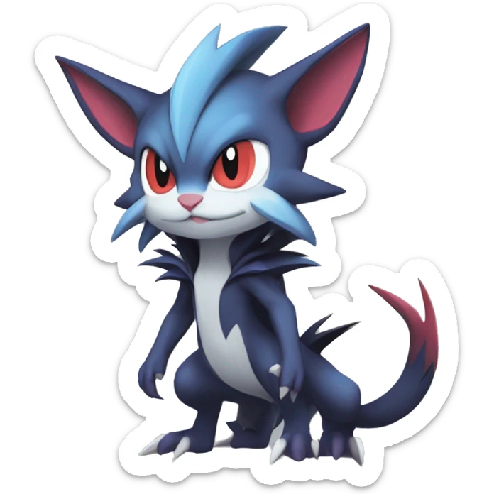 Edgy Cool Chibi Sneasel-Noivern-Absol-Pokémon-Fakémon-fusion-cat Full Body sticker