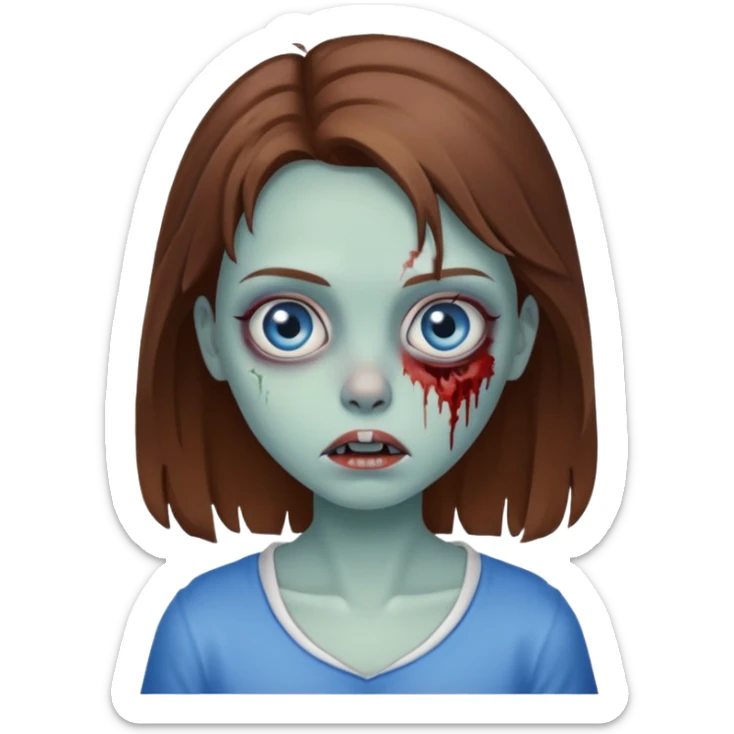 girl zombie brown hair and blue eyes sticker