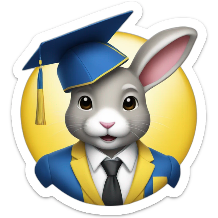 A rabbit student in a suit in the color of the Ukrainian flag in a square academic cap sticker