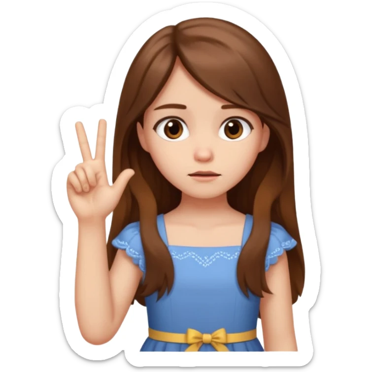 fake costumer loyalty, girl that doesn't care, she is like whatever, brown long hair, cute dress and her hand showing like i dont care whatever, make her look little bit bored sticker