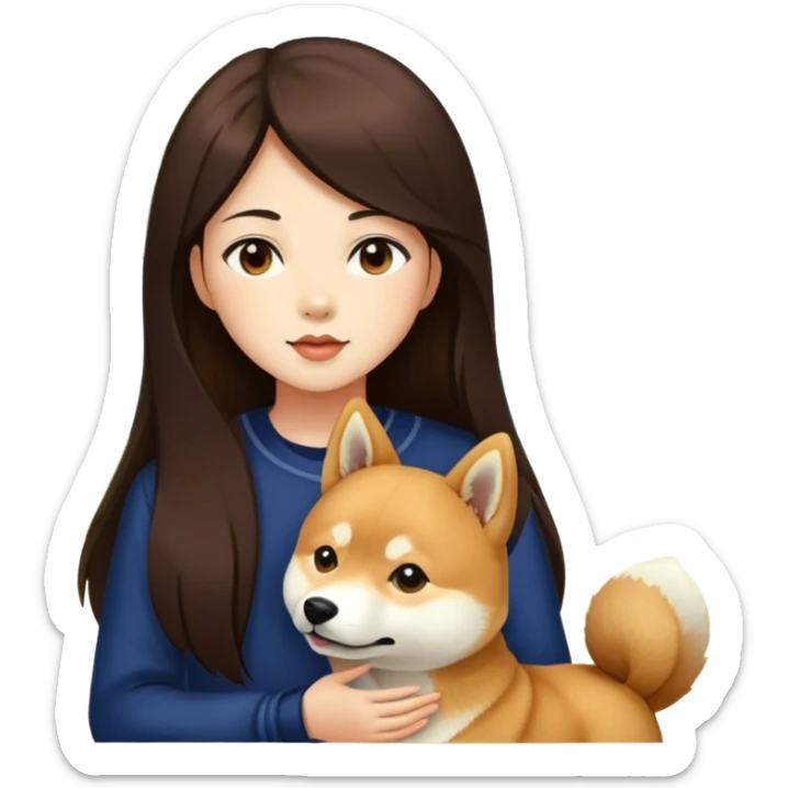 girl long dark brown hair with shiba inu outdoors sticker