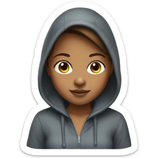 A girl with brown hair and tan skin wearing a hoodie  sticker