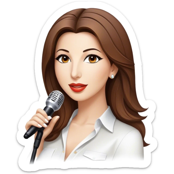 Cinematic Realistic Nancy Ajram Pop Culture Emoji, depicted with a charismatic modern portrayal of the celebrated singer rendered with crisp detail and energetic lighting. sticker