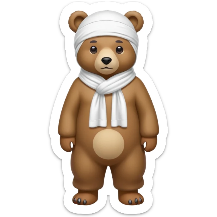 Complete full-body view of a bear wearing a white durag, showing from head to toe sticker