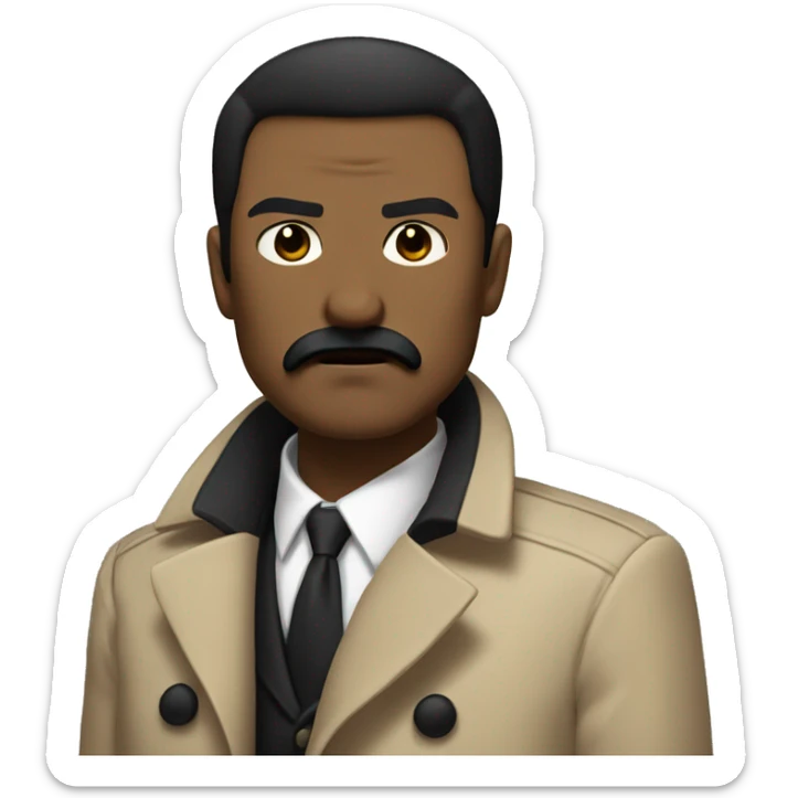 Man with black straight hair on the side with a black square mustache in a beige coat angry sticker