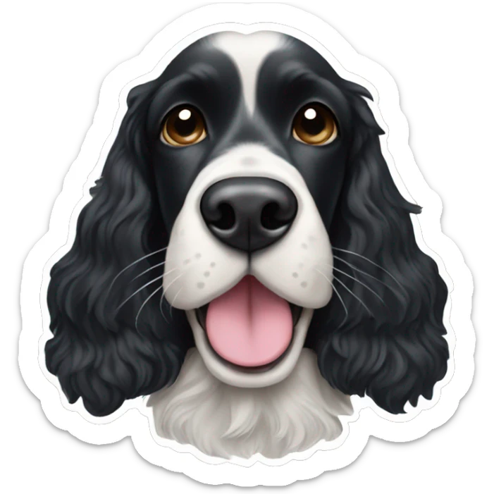 Black English cocker spaniel with tongue out and small white patch on top of nose  sticker