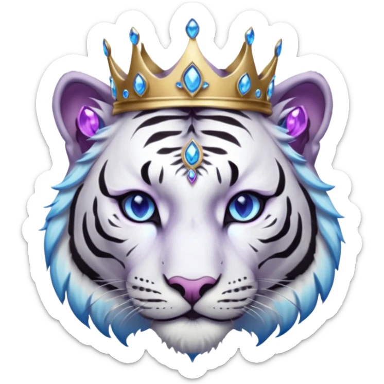 ESO Female white/black tiger khajiit leader of the umbral rose, glowing blue eyes, glowing blue 'third eye' gem; silver crown/tiara with purple gems sticker