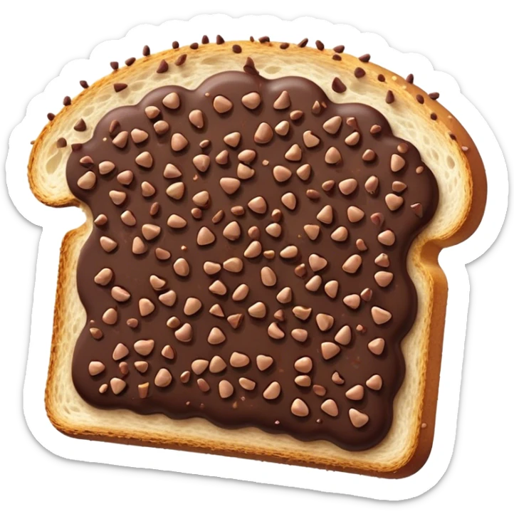 Hagelslag Cinematic Realistic Hagelslag Treat Emoji, depicted as crunchy chocolate sprinkles scattered on a slice of buttered bread, rendered with vivid textures and playful, inviting lighting. sticker