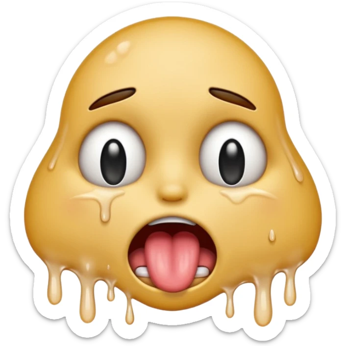 Generate a distressed and sweaty emoji with white tears dripping off of its tongue sticker
