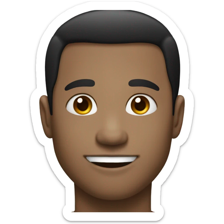 Black hair man, white skin , small nose, small eyes, smiling, portrait sticker