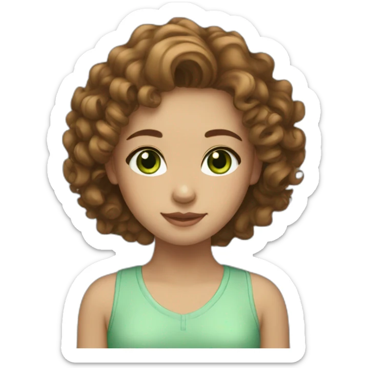 girl with brown curly hair, light skin and green eyes sticker