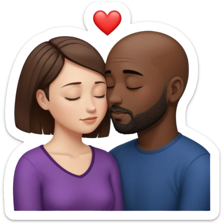 a white woman with short brown hair and a black man with no hair and a beard are facing one each other and their forehead are touching. They close their eyes and their are in love sticker