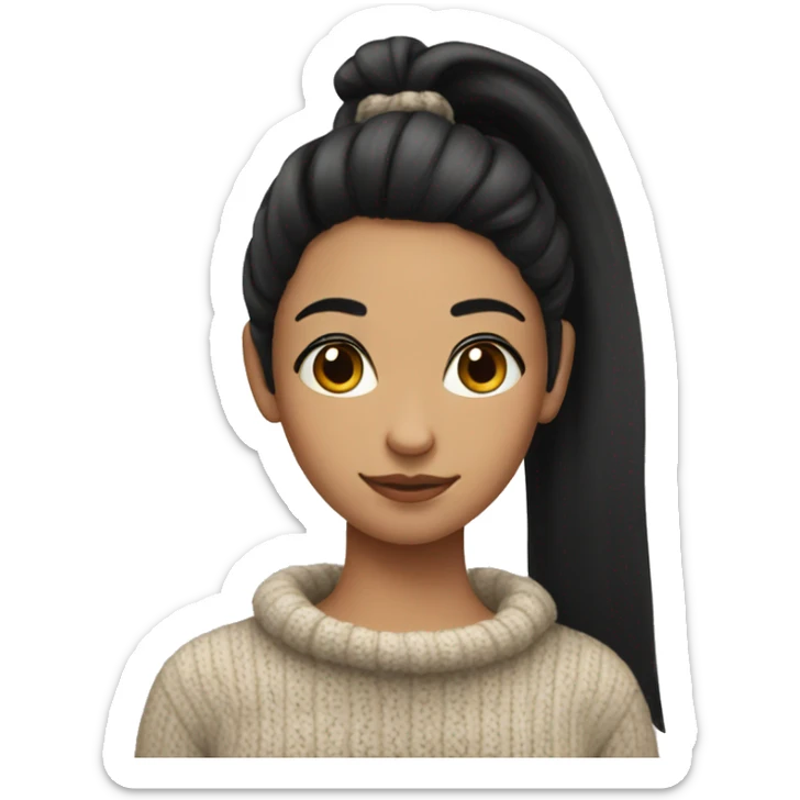 girl with black hair in a ponytail and a cozy sweater sticker