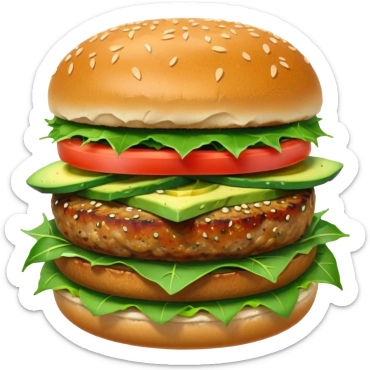 tuna burger with cucumber, arugula, avocado, and a salad on the side sticker