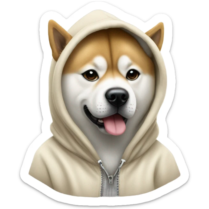 akita dog wearing a hoodie that says King on it sticker