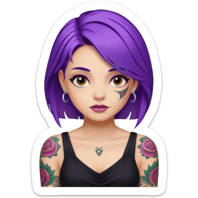 women with tatoos and hightlight that tatoos with purple hair and black dresses sticker