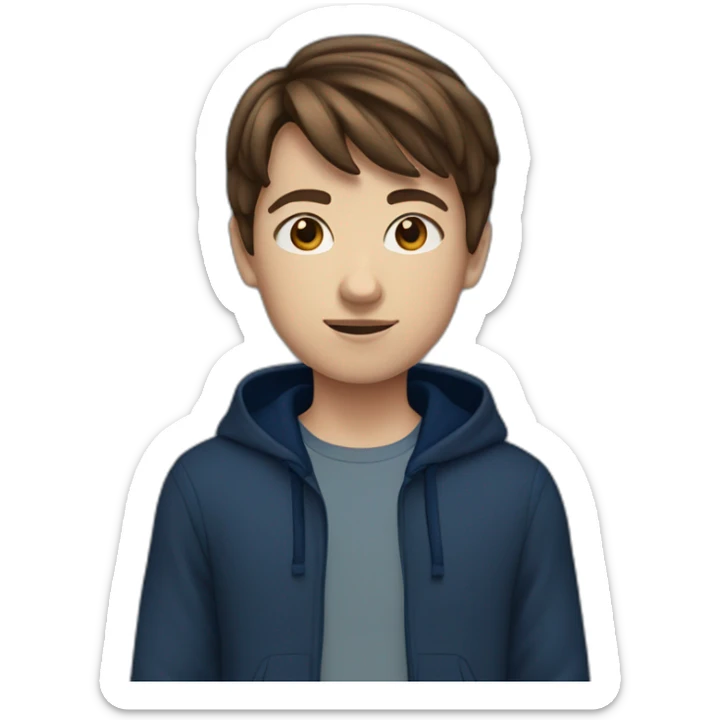 13 Year old kid with brown hair with navy-ish blue hoodie and dark blue pants sticker