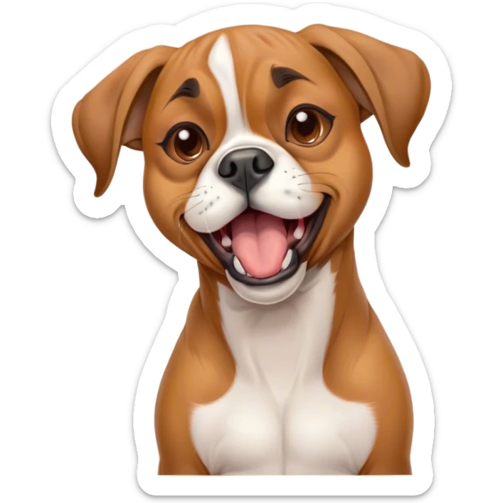 Cinematic Cute Yawning Fawn Boxer dog Portrait Emoji, Head tilted slightly with a dramatic, wide-open yawn, showcasing a short fawn Fur with a crisp white muzzle and chest, floppy ears slightly drooping, round brown eyes barely open in drowsy contentment, Simplified yet irresistibly adorable features, highly detailed, glowing with a soft, cozy glow, high shine, relaxed yet expressive, stylized with a touch of whimsy, bright and endearing, soft glowing outline, capturing the essence of a sleepy yet affectionate guardian, so drowsy it feels like it could stretch right out of the screen and curl up for a nap! sticker