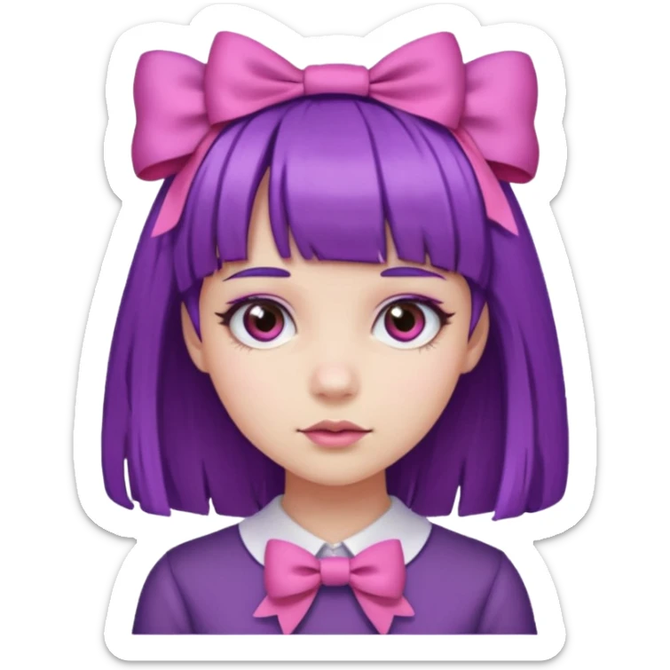 girl with bangs and purple hair and pink hairbow sticker