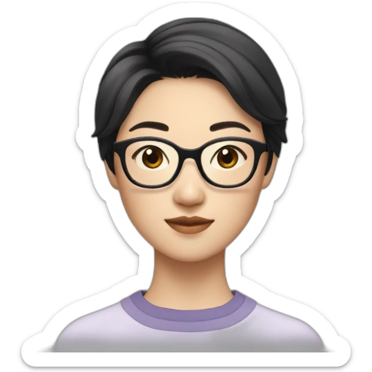 26 year old asian woman with short black hair and rectangle glasses sticker