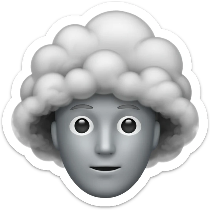 Minimalist emoji-style sticker of a faceless head surrounded by smoke. No facial features. Grayscale tones, soft outline.
 sticker