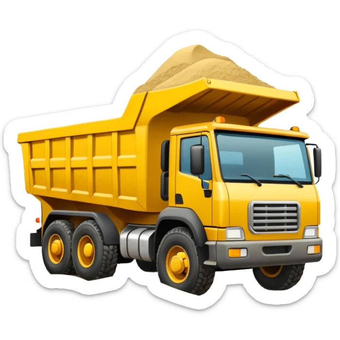 Draw a yellow dump truck with an open bed full of sand or gravel. sticker