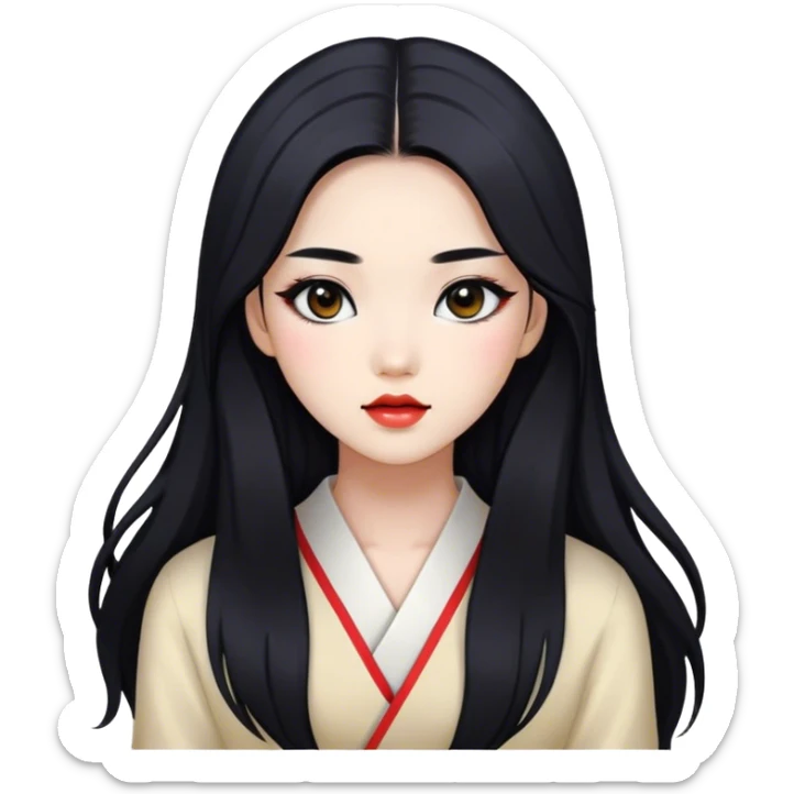 Walking girl with long black hair and very beautifull with Korean makeup.  sticker
