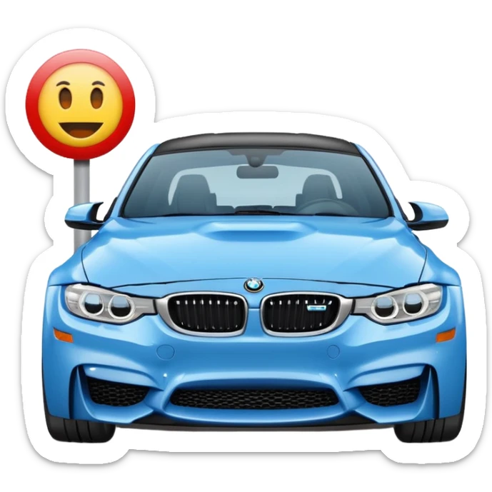 Make me an emoji with a blue bmw M3 and some kind of sign that says ‘W LZR’ sticker