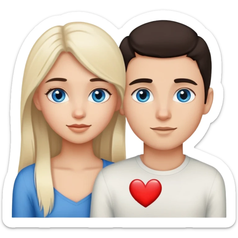 Pretty brown girl dark hair with white blonde blue-eyed boy in love sticker