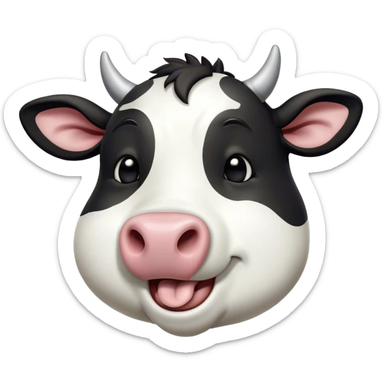 Cinematic Cute Yawning Black and White Cow Portrait Emoji, Head tilted slightly with a dramatic, wide-open yawn, showcasing a smooth, contrasting coat of black and white, floppy ears slightly drooping, round brown eyes barely open in drowsy contentment, Simplified yet irresistibly adorable features, highly detailed, glowing with a soft, cozy glow, high shine, relaxed yet expressive, stylized with a touch of modern whimsy, bright and endearing, soft glowing outline, capturing the essence of a sleepy yet affectionate cow, so drowsy it feels like it could stride out of the screen and curl up for a nap! sticker
