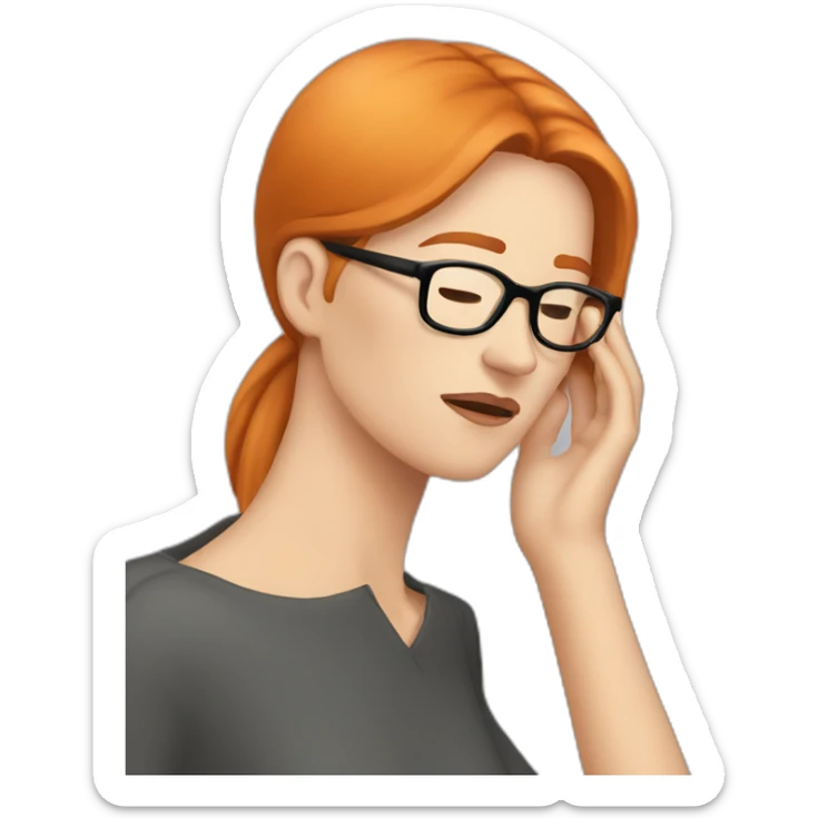 Facepalm, white women. Ginger Hair, straight Hair,wearing glasses sticker