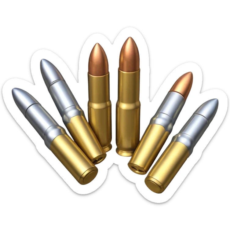five gun bullets. four of them of one color and the fifth one of another color sticker