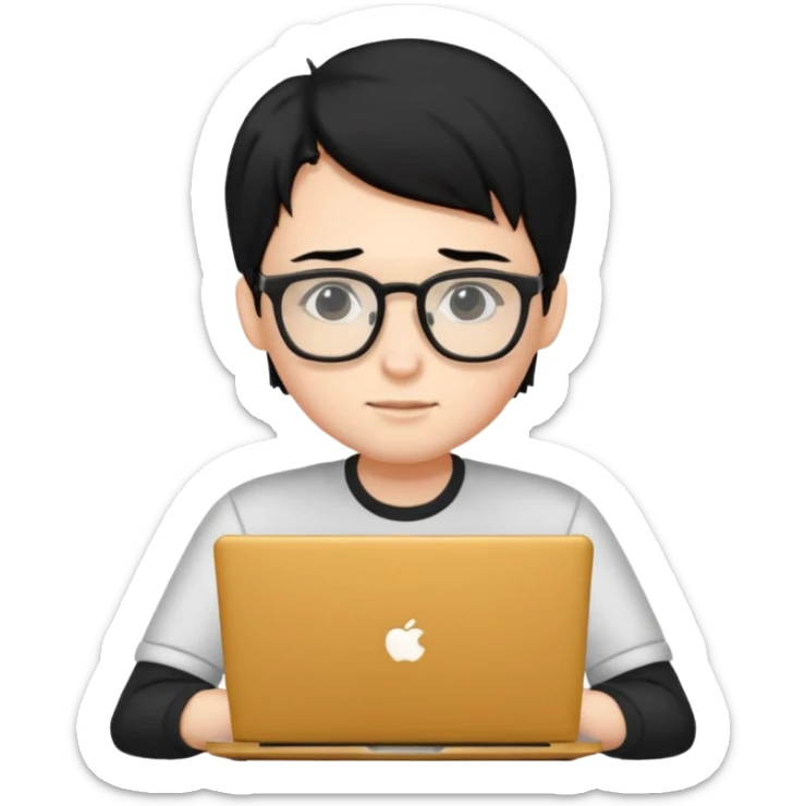 un estudiante con lentes y su laptop CON CAMISA Y CABELLO NEGRO sticker