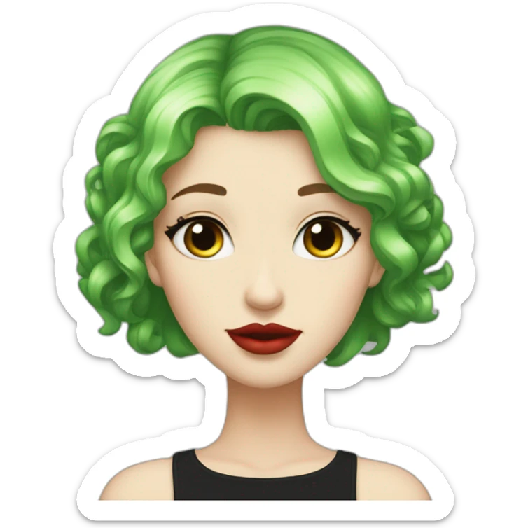 green hair,white girl, red lips, looking camera, e girl, short hair, black dress sticker