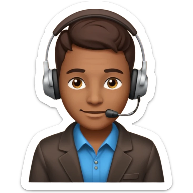 sinister looking phone scammer in sketchy call center from pakistan with smirk and brown skin sticker