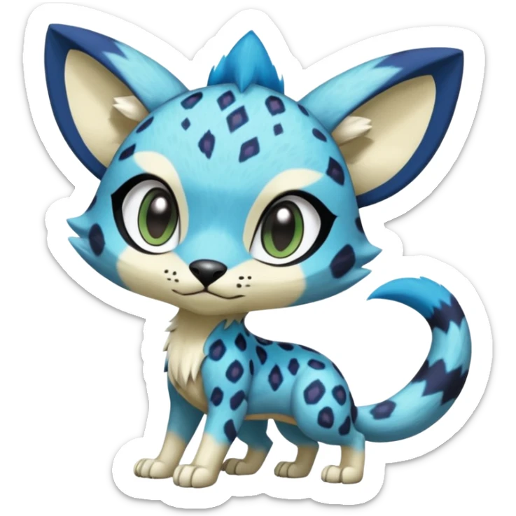 Colorful Meloetta-Sergal-Genet-Pokémon-Digimon-Fakémon-fusion-hybrid-creature with Cyan stripes and blue leopard-spot-markings  sticker