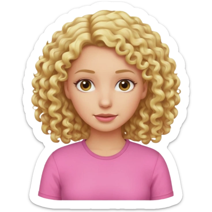 blonde curly woman pink shirt  sticker