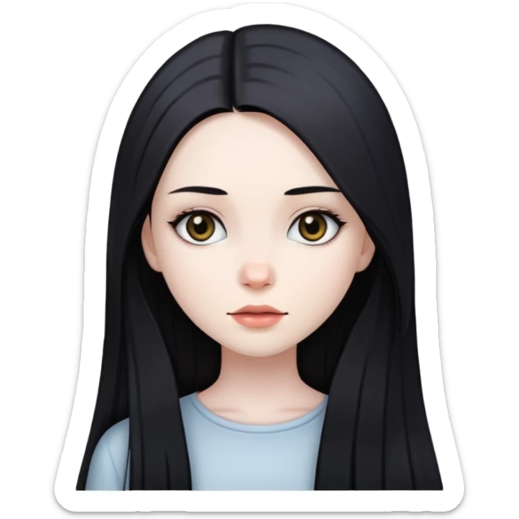 girl with long straight black hair, pale skin, dark eyes sticker