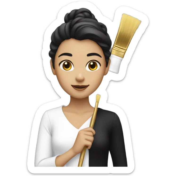 Person girl holding a golden brush in white and black clothing with a straight position and chin up sticker