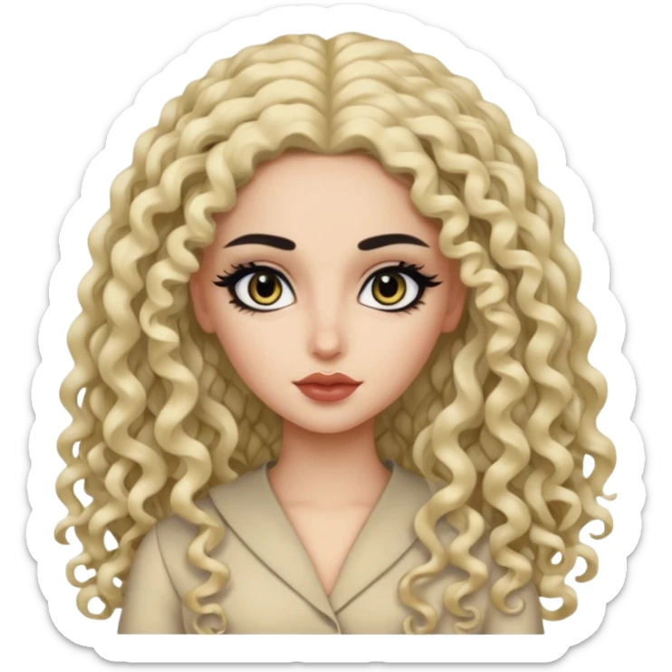 Pale Saudi pretty bratz baddie, black eyeliner, curly long hair sticker