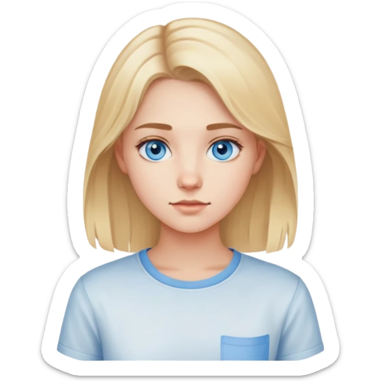 light gentle 20 year old girl in a shirt, light hair, blue eyes sticker
