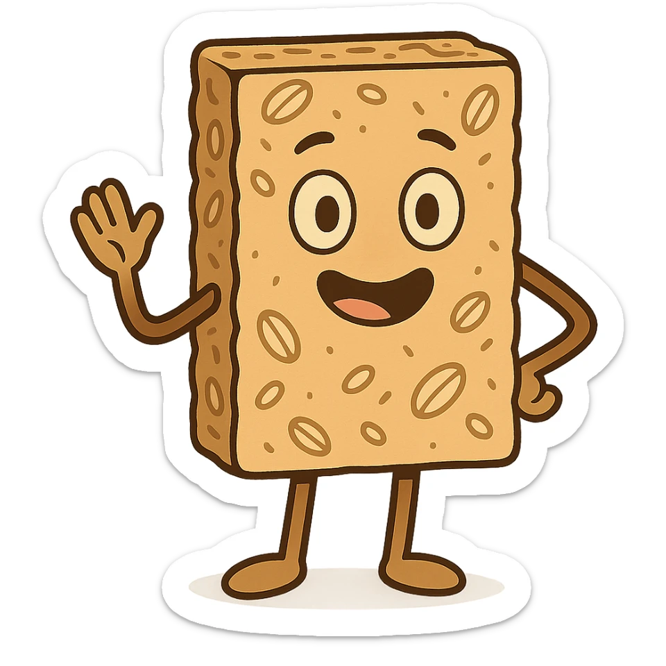 cartoon style oatmeal bar with smiling face, cute, simple background sticker