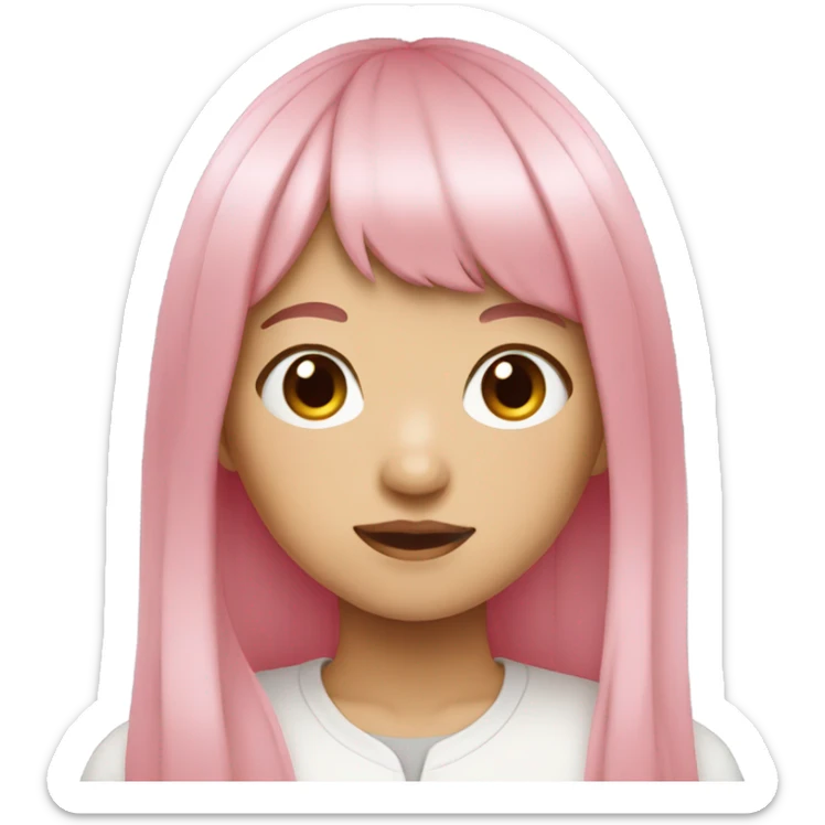 teenage Asian girl with long pink hair with bangs sticker