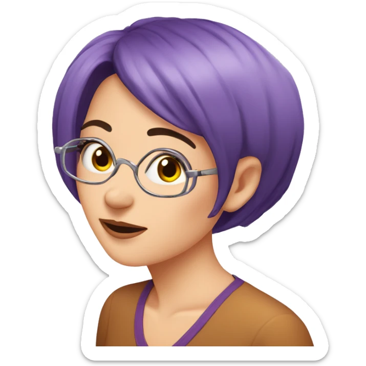 nose ring,European, purple short hair, woman, middle-aged,  sticker