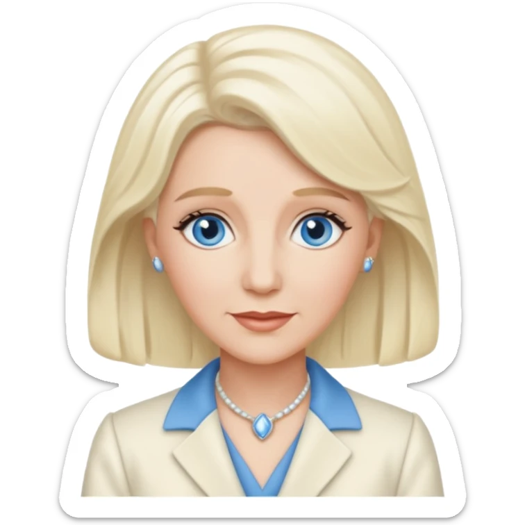 Patty Andrews from The Andrews Sisters with blue eyes, platinum blonde hair, ivory outfit sticker