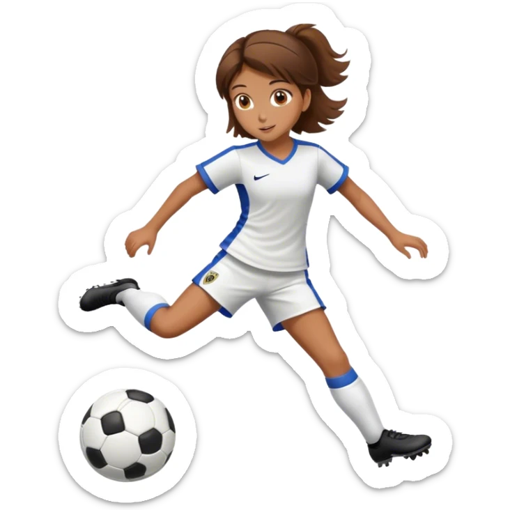 Girl with brown hair brown eyes playing soccer sticker